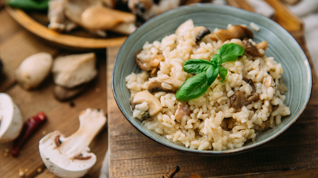 mushroom risotto with nutritional yeast is a vegan treat that everyone will love