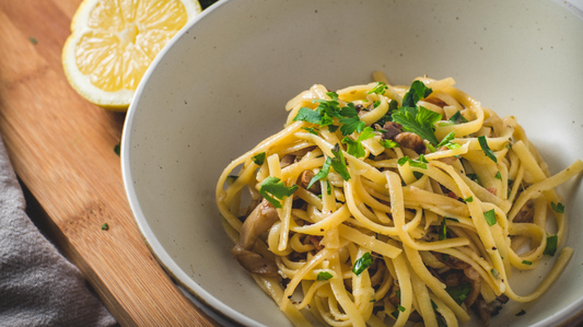 family-favorite clam sauce linguine with mushrooms