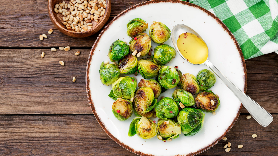 Roasted Brussels Sprouts with Garlic and Pine Nuts