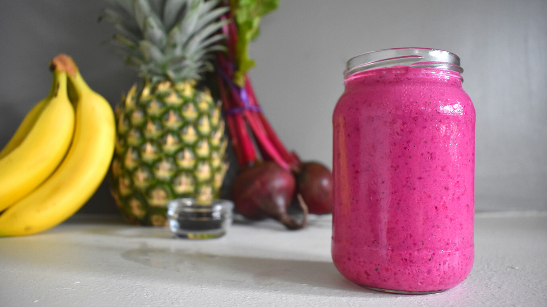 delicious beet smoothie with pineaple banana acai