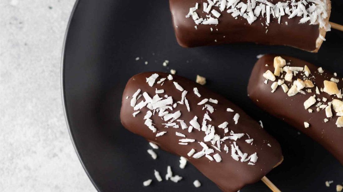 Frozen Chocolate Covered Bananas with Shredded Coconut