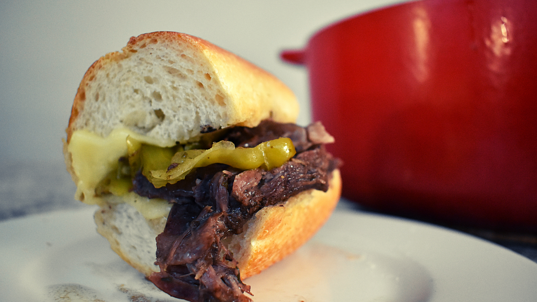 italian beef with pepperoncini on a baguette