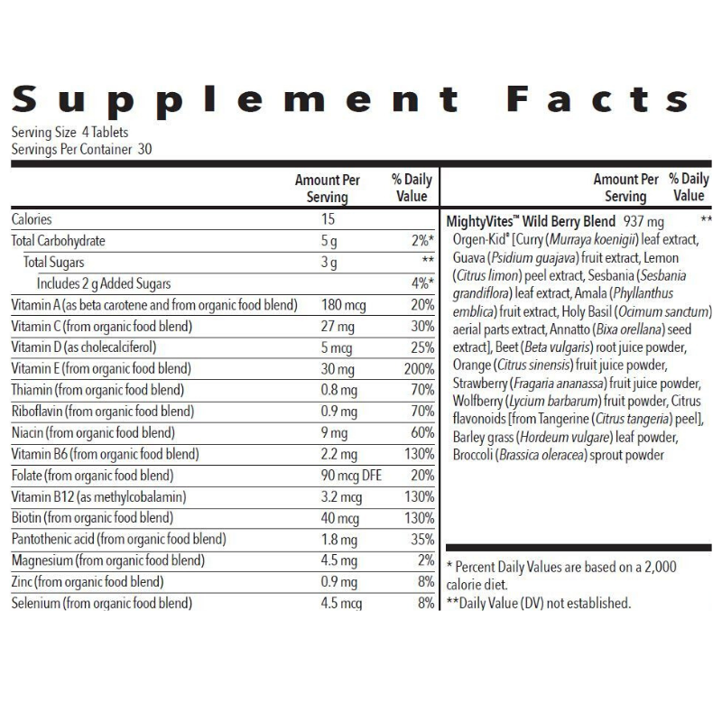 KidScents MightyVites Chewable Tablets (120 ct) Supplement Facts | Be Vivid You